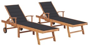 Lettini Prendisole 2 Pz Con Tavolo E Cuscino Antracite İn Teak /
