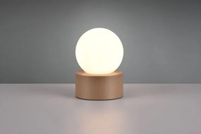 Lampada da tavolo con base in metallo effetto legno e vetro a sfera...