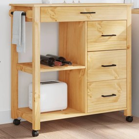Carrello Da Cucina Monza 84x40x90 Cm İn Legno Massello Di Pino /