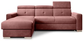 Divano angolare rosa allungabile/con contenitore (con penisola a sinistra/con chaise lounge) e rivestimento in velluto Fresia – ELTAP