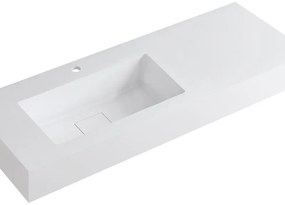 Lavabo integrale rettangolare vasca a sinistra L 120.5 x H 15 x P 46 cm in resina bianco opaco
