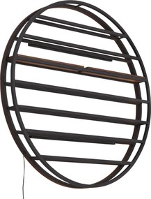 Lampada da parete moderna nera con legno rotondo e LED integrato - Wine Rack