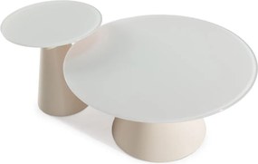 Set di tavolini da salotto rotondi color crema con piano in vetro 2 pz ø 80 cm Vida – MOME