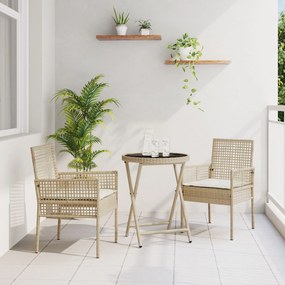 Set da giardino 3 pezzi  con cuscini color beige in polyrattan
