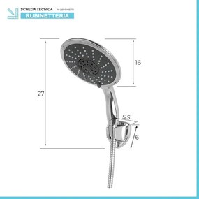 Set doccia cromato multigetto 3 funzioni con supporto incluso
