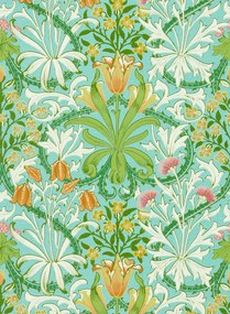 Morris & Co Carta da parati Woodland Weeds - Orange/ Turquoise