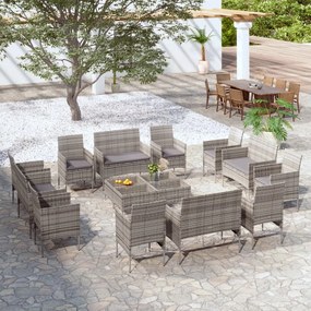 Set divani da giardino 16 pz con cuscini in polyrattan grigio