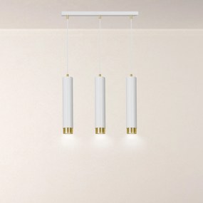 Lampadario 3 Luci Brunilde In Acciaio Bianco E Tubolari In Bianco E Oro
