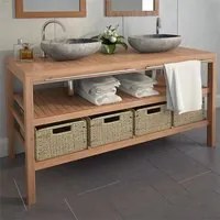 Mobile per Lavabo con 4 Cesti in Massello di Teak 132x45x75 cm cod mxl 65235