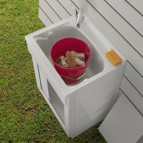 Mobile lavatoio 45x50 bianco con serranda vasca e asse lavapanni