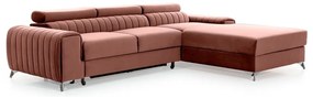 Divano angolare rosa allungabile/con contenitore (con penisola a destra/con chaise lounge) e rivestimento in velluto Grayson – ELTAP