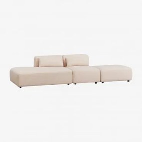 Divano Componibile In 2 Pezzi Con Chaise Longue Sinistra E Pouf Fogler Ciniglia Crema Beige - Sklum