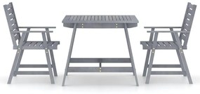 Set da Pranzo da Giardino 3 pz Legno Massello di Acacia Grigio