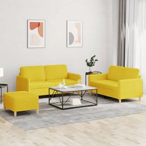 Set Di Divani 3 Pz Con Cuscini Giallo Chiaro İn Tessuto /