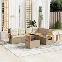 Set Divani da Giardino 7 pz con Cuscini Beige in Polyrattan 3273536