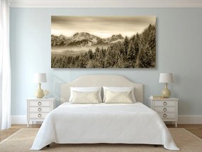 Quadro su tela – Montagne congelate in seppia