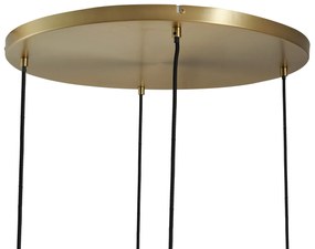 Lampada a sospensione bronzo con vetro fumé ambrato e verde rotonda a 4 luci - Bao