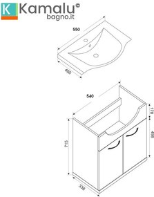 Kamalu - Composizione bagno a terra o sospesa 55 cm bicolore bianco e legno chiaro | LAC-ESTIA-55