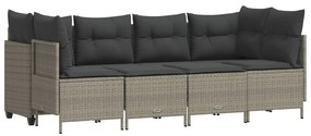 Set divano da giardino 5pz con cuscini grigio chiaro polyrattan