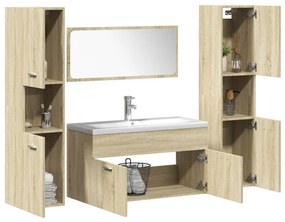 Set Mobili Da Bagno 5 Pz Rovere Sonoma İn Legno Multistrato /