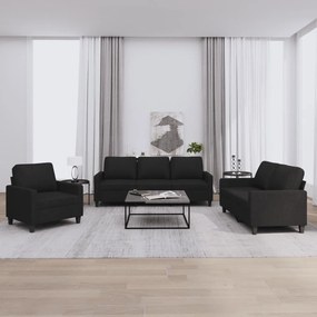 Set Di Divani 3 Pz Con Cuscini Nero İn Tessuto /