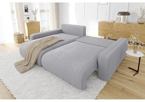 Divano letto in velluto a coste grigio chiaro (penisola variabile) Sara - Ropez