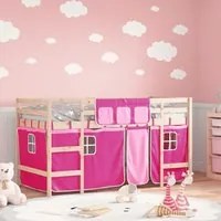 Letto a Soppalco con Tende Bambini Rosa 80x200 cm Massello Pino 3206957