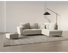 Divano angolare beige allungabile e con contenitore (con penisola a destra/a L) con rivestimento in velluto Kyoto – Cosmopolitan Design