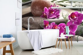 Carta da parati – Splendida orchidea e pietre zen