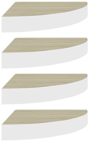 Mensole angolari 4pz rovere e bianco 25x25x3,8 cm in mdf