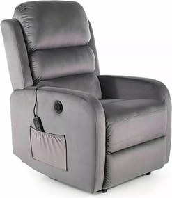 Poltrona reclinabile Pegaz M Velvet grigia con massaggio – 64x88–160x102 cm