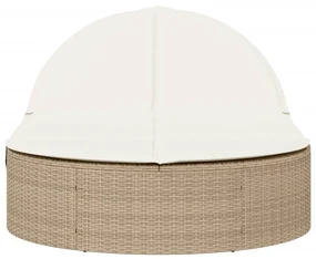 Lettino prendisole con cuscini beige in polyrattan