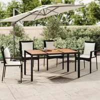 Tavolo da Giardino Piano Legno Nero Polyrattan Massello Acacia 319551