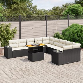 Set divani da giardino 11 pz con cuscini in polyrattan nero