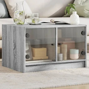 Tavolino Da Salotto Con Ante İn Vetro Grigio Sonoma 68x50x42 Cm /