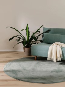 benuta Basic Tappeto di pelliccia Furry Verde ø 160 cm rotondo - Tappeto design moderno soggiorno