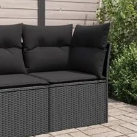 Divano Angolare da Giardino con Cuscini Nero in Polyrattan 365985