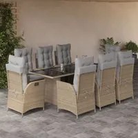 Set Pranzo da Giardino 9 pz con Cuscini Beige Misto Polyrattan 3213128