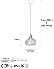 Lampadario dorato con paralume in metallo ø 22 cm Teldemia – Opviq lights