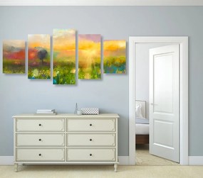 Quadri 5 pezzi – Pittura a olio di fiori di campo