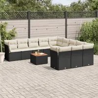 Set Divani da Giardino 12 pz con Cuscini Nero in Polyrattan 3256238