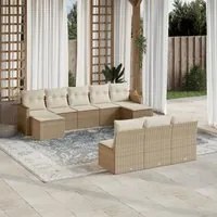 Set Divano da Giardino 10 pz con Cuscini Beige in Polyrattan 3226387