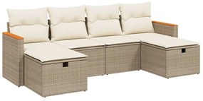 Set Divano da Giardino 6 pz con Cuscini Beige in Polyrattan