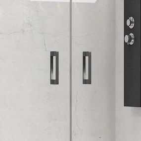 Kamalu - porta doccia per nicchia 80-85 cm doppio battente profili neri kn-saloon