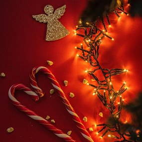 Catenaria Natalizia LED 9m 8 GIOCHI DI LUCE Cavo VERDE IP44 Colore Bianco Caldo 2200 - 2300 °K