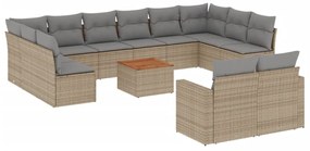 Set divano da giardino 13 pz con cuscini beige in polyrattan