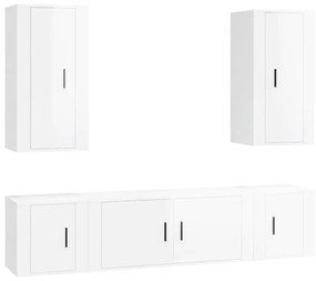 Set di mobili porta tv 5 pz bianco lucido in legno multistrato