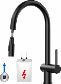 Miscelatore da cucina EYN KL1109 estraibile a due getti — Nero opaco — Bassa pressione - collegamento a 3 tubi (scaldacqua a bassa pressione)