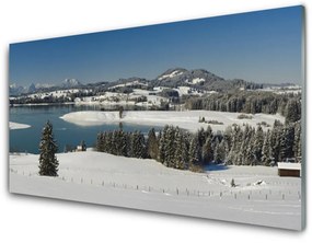 Quadro di vetro Lago Neve Terra Montagna 100x50 cm