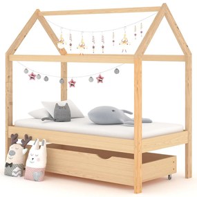 Giroletto Per Bambini Con Cassetto İn Pino Massello 70x140 Cm /